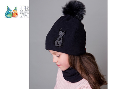 BROEL Camilla czapka dla dziewczynki cekiny kotek ecru